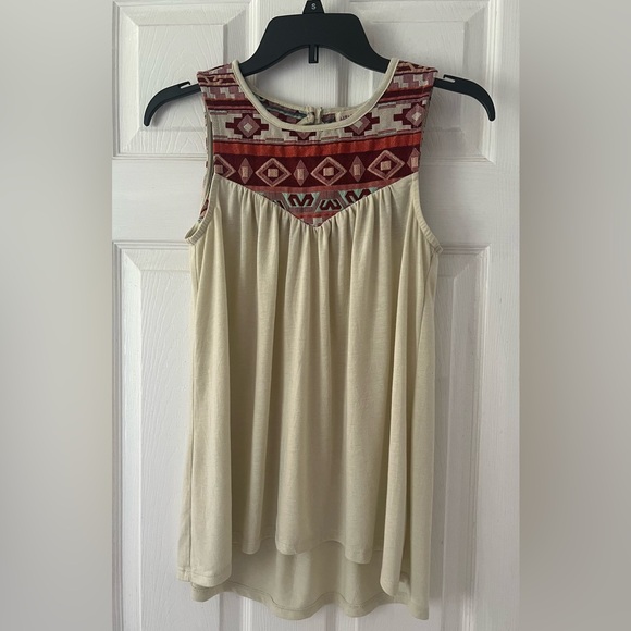 Altar'd State Cream Tank Top with Red Geometric Design - Picture 1 of 4
